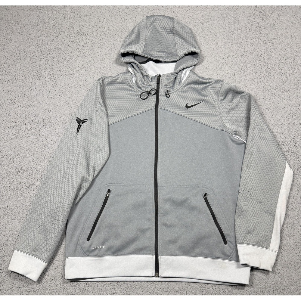 Nike Kobe Bryant Jacket Mens XL 2015 Gray White Dri-FIT Hooded Full‎ Zip